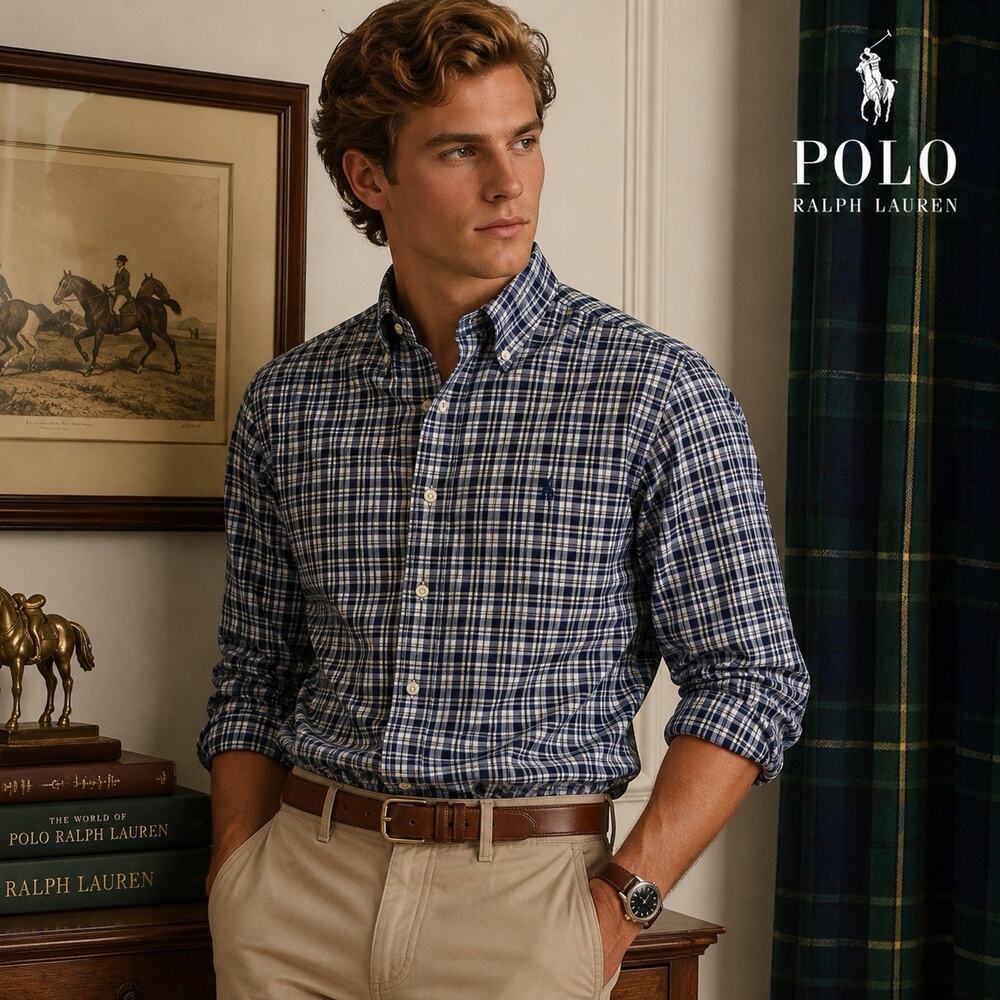 Polo Ralph Lauren Classic Fit Plaid Button Front Shirt Men’s Large 16.5 Blue